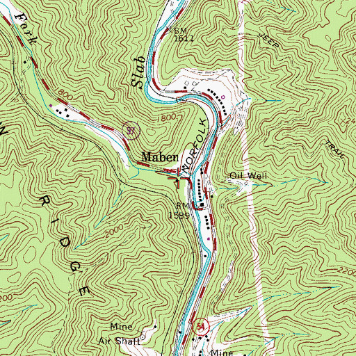 Topographic Map of Maben Post Office, WV