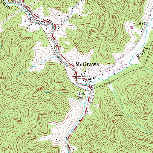 Topographic Map of McGraws Post Office, WV