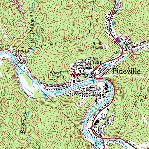 Topographic Map of Pineville Post Office, WV