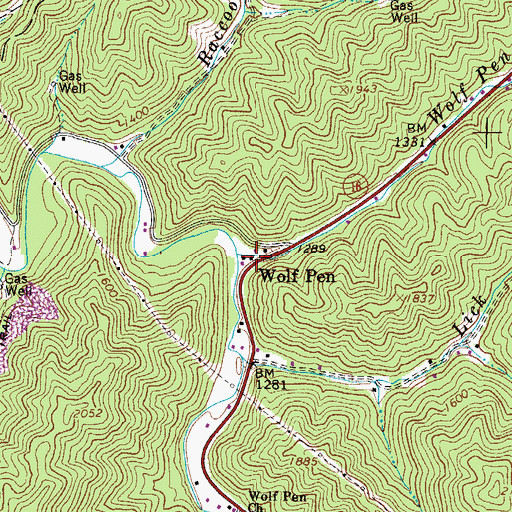 Topographic Map of Wolf Pen Post Office, WV