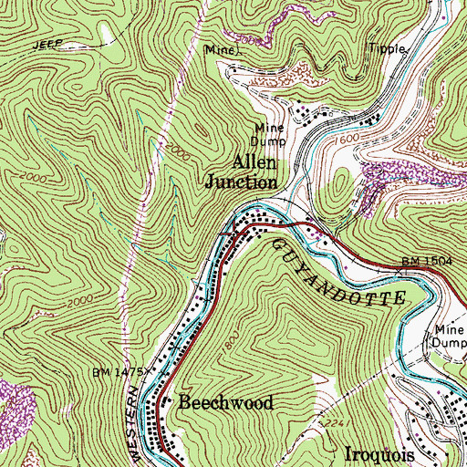 Topographic Map of Allen Junction Post Office, WV