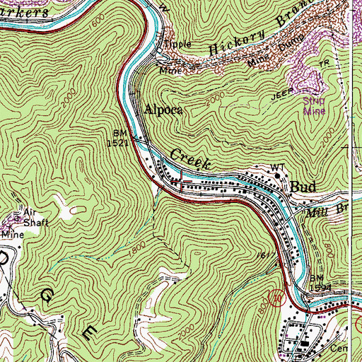Topographic Map of Alpoca Post Office, WV