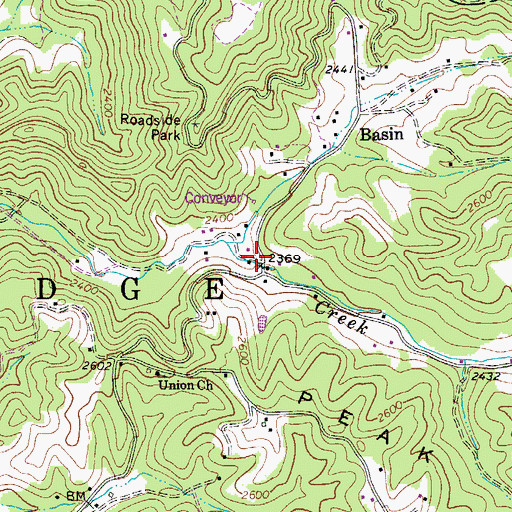 Topographic Map of Basin Post Office, WV