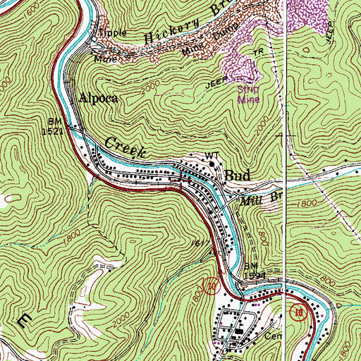 Topographic Map of Bud-Alpoca Methodist Church, WV