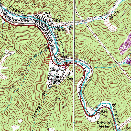 Topographic Map of Bud Post Office, WV