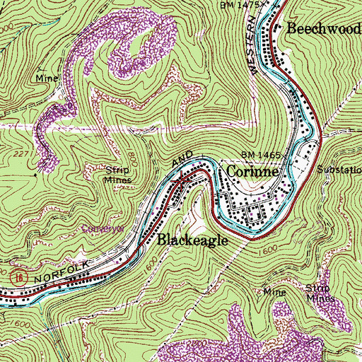 Topographic Map of Corinne Post Office, WV
