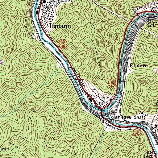 Topographic Map of Itmann Post Office, WV