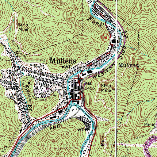 Topographic Map of Mullens City Hall, WV
