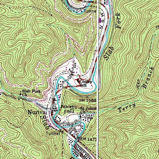Topographic Map of Mullens Elementary School, WV