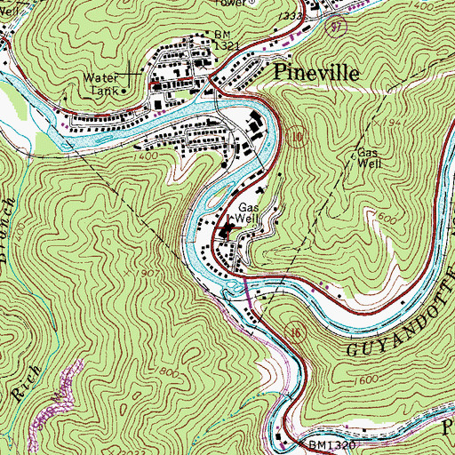 Topographic Map of Pineville High School (historical), WV