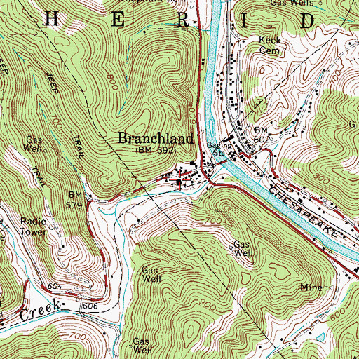 Topographic Map of Branchland Elementary School (historical), WV