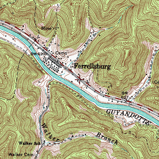 Topographic Map of Ferrellsburg Elementary School (historical), WV
