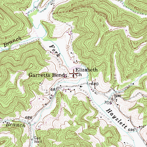 Topographic Map of Garretts Bend School (historical), WV
