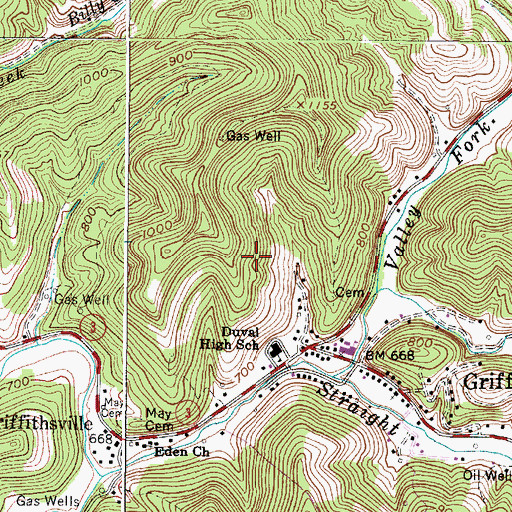 Topographic Map of Griffithsville Elementary School (historical), WV