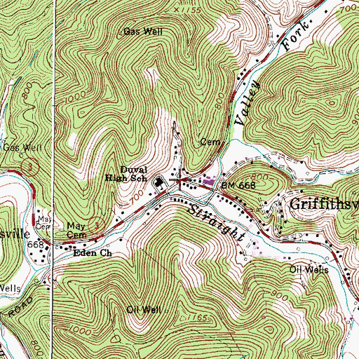 Topographic Map of Griffithsville Post Office, WV