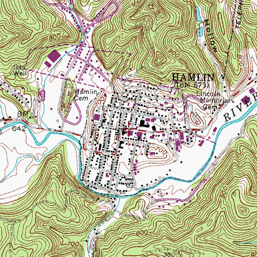 Topographic Map of Hamlin Post Office, WV