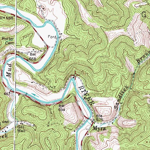 Topographic Map of Myra Methodist Church, WV