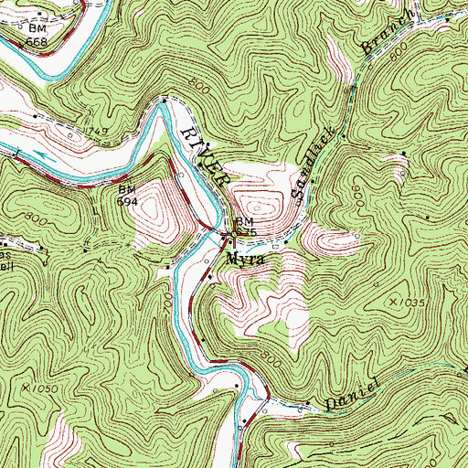 Topographic Map of Myra Post Office, WV