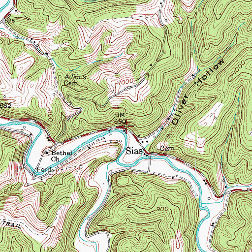 Topographic Map of Sias Post Office, WV
