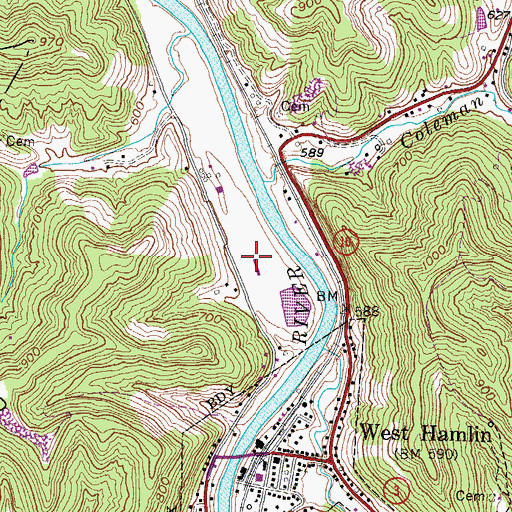 Topographic Map of West Hamlin Elementary School, WV