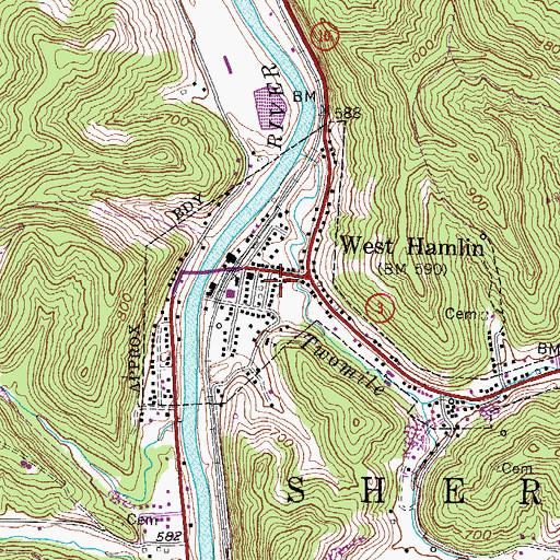 Topographic Map of West Hamlin United Methodist Church, WV