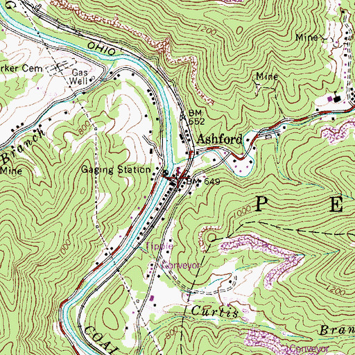 Topographic Map of Ashford Church of God, WV