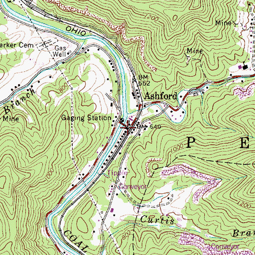 Topographic Map of Ashford Post Office, WV