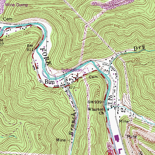 Topographic Map of Bim Post Office (historical), WV