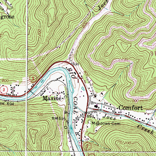 Topographic Map of Comfort Post Office, WV