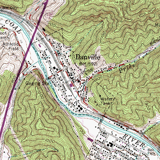 Topographic Map of Danville Elementary School (historical), WV