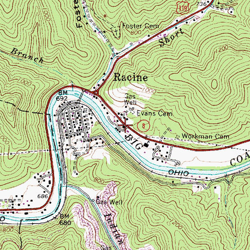 Topographic Map of First Baptist Church of Racine, WV