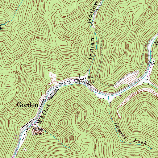 Topographic Map of Gordon Post Office, WV