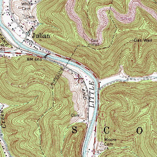 Topographic Map of Harless, WV