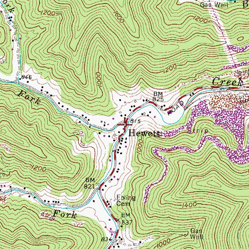 Topographic Map of Hewett Post Office, WV