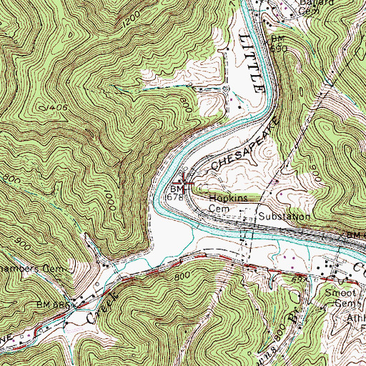 Topographic Map of Hopkins, WV