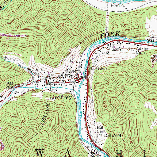 Topographic Map of Jeffrey Post Office, WV
