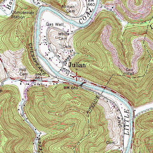 Topographic Map of Julian Post Office, WV