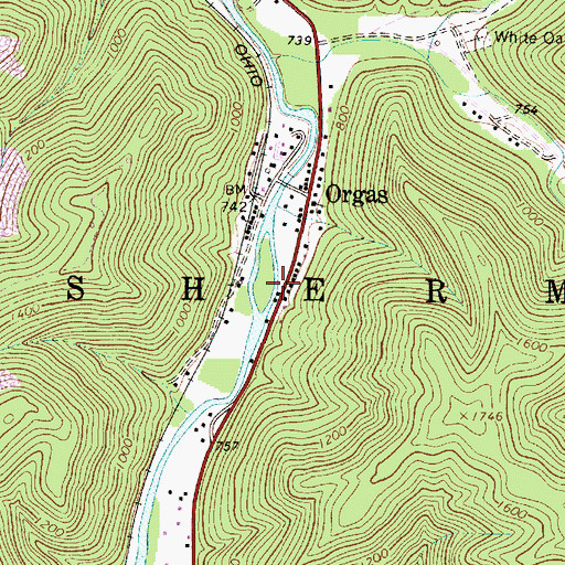 Topographic Map of Orgas Post Office, WV
