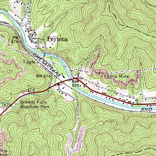 Topographic Map of Peytona Post Office, WV