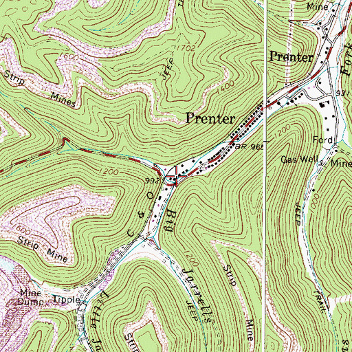 Topographic Map of Prenter Post Office, WV