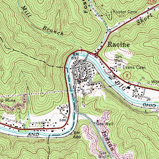Topographic Map of Racine Methodist Church, WV