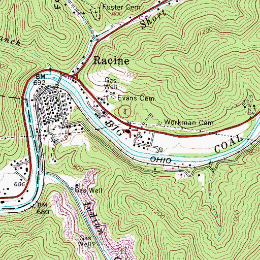 Topographic Map of Racine-Peytona Elementary School (historical), WV