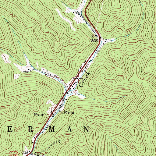 Topographic Map of Racine Post Office, WV