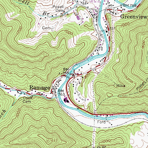 Topographic Map of Ramage Post Office, WV