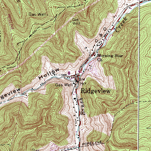 Topographic Map of Ridgeview Post Office, WV