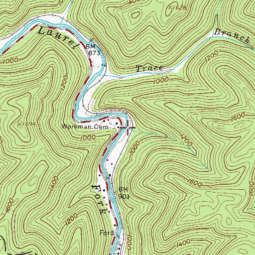 Topographic Map of Sandford Branch, WV