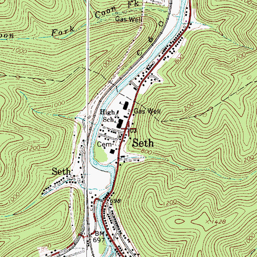 Topographic Map of Seth Post Office, WV
