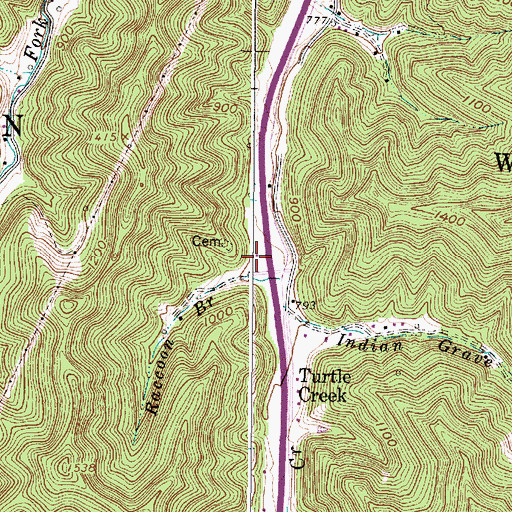 Topographic Map of Turtle Creek Post Office, WV