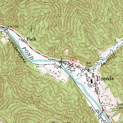 Topographic Map of Uneeda Post Office, WV