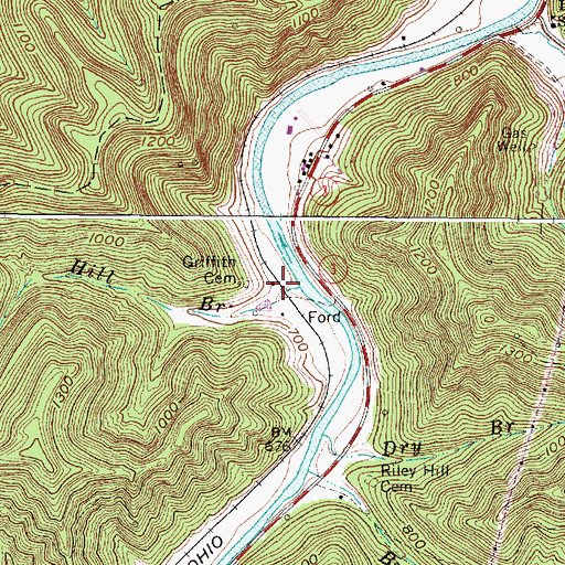 Topographic Map of Van Camp, WV